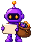 DealDrop GG robot mascot holding a sign and a sack of games